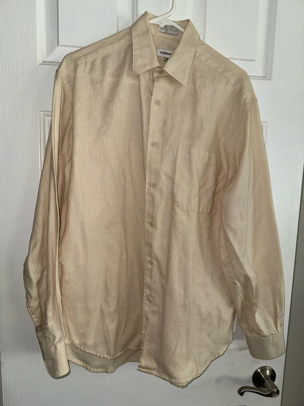 Claiborne Men’s Long-Sleeve Dress Shirt in Light Cream - Picture 2 of 5